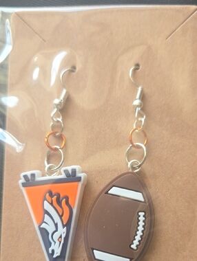 Broncos Football & Helmet Dangle Earrings - Orange, Brown